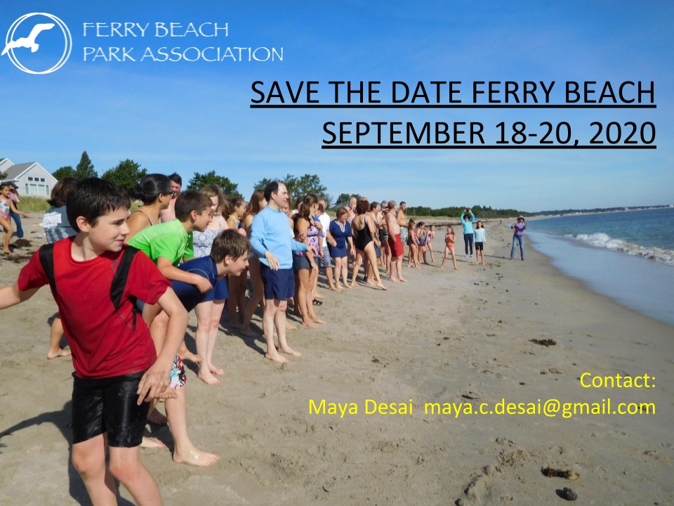people at ferry beach preparing to run into water - save the date ferry beach sept 18-20, 2020