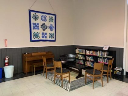 Newly redecorated library area in Fellowship Hall at UUCW