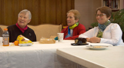 Picture features Doris Hogan, Susan Crossley and Lynn Ritchie sitting at a table at the February 3, 2016 Lunch with the Minister