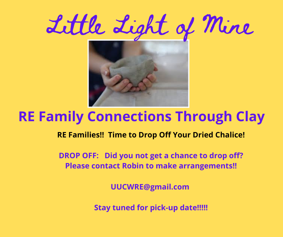 Image showing text udpating information about religious education little light of mine clay chalice events