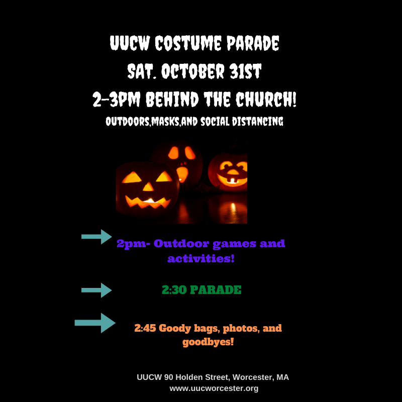 Image with glowing jack o'lanterns and information about October 31 halloween events