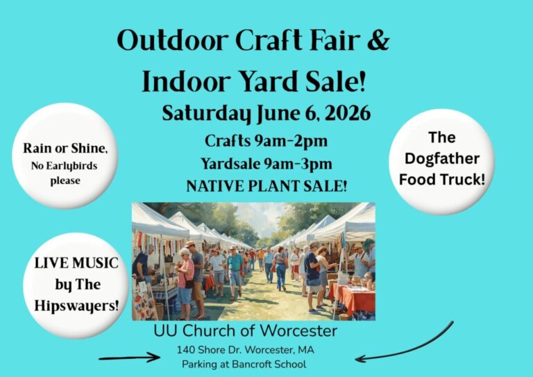 poster for uucw yard sale and craft fair on June 6, 2026 - starts at 9am