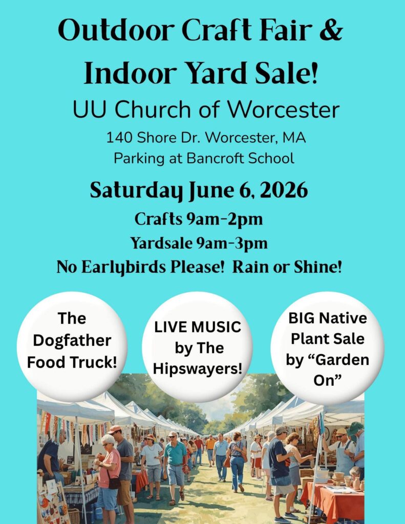poster for uucw yard sale and craft fair on June 6, 2026 - starts at 9am